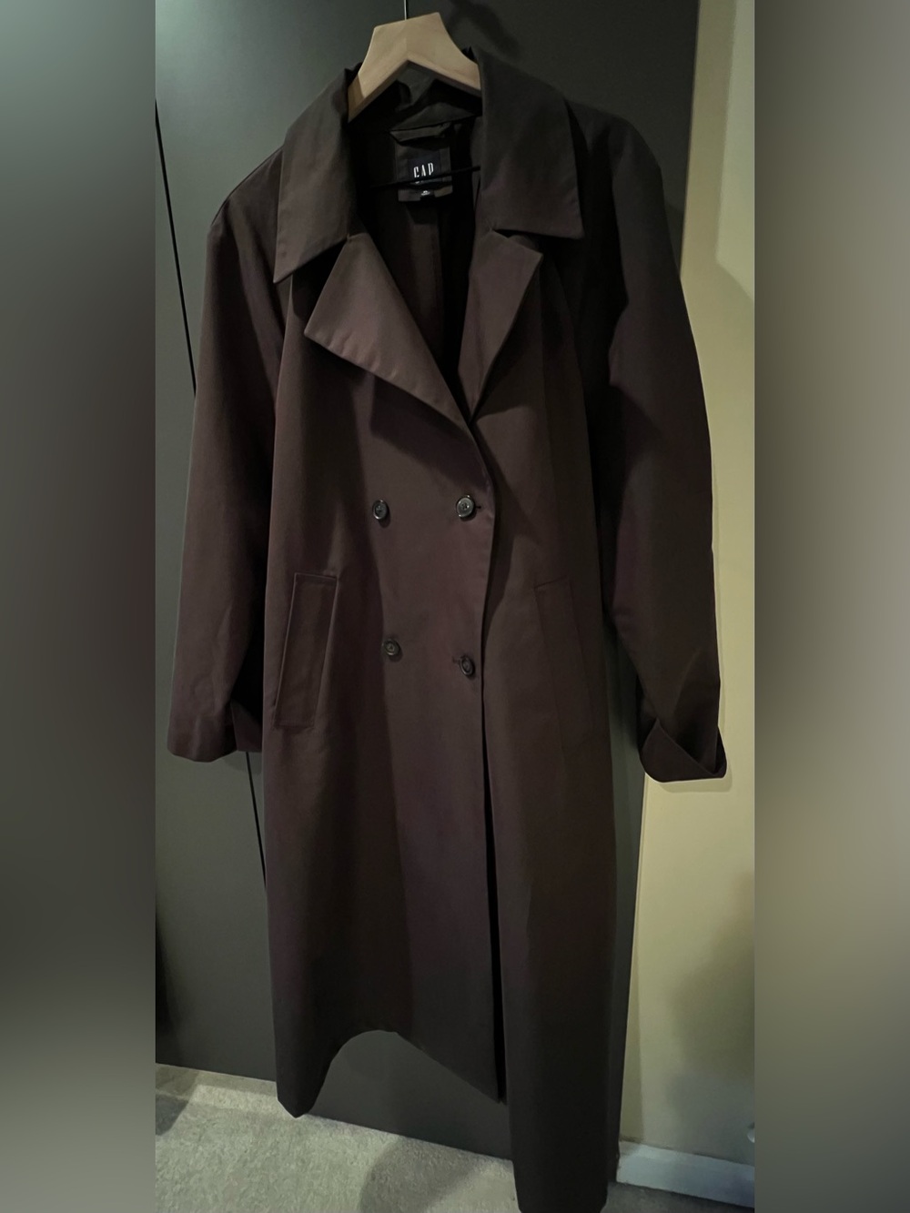 GAP Double-Breasted Long Trench Coat - Dark Brown